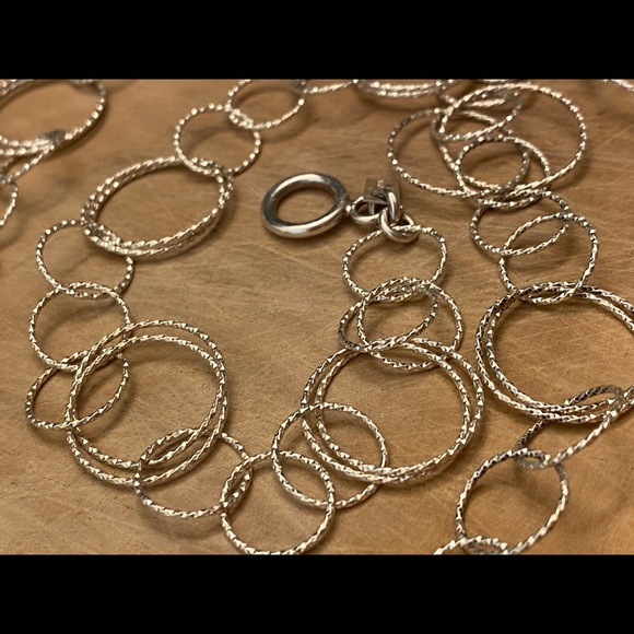 Gorgeous and long vintage 925 sterling silver interlocking circles necklace - Picture 7 of 13